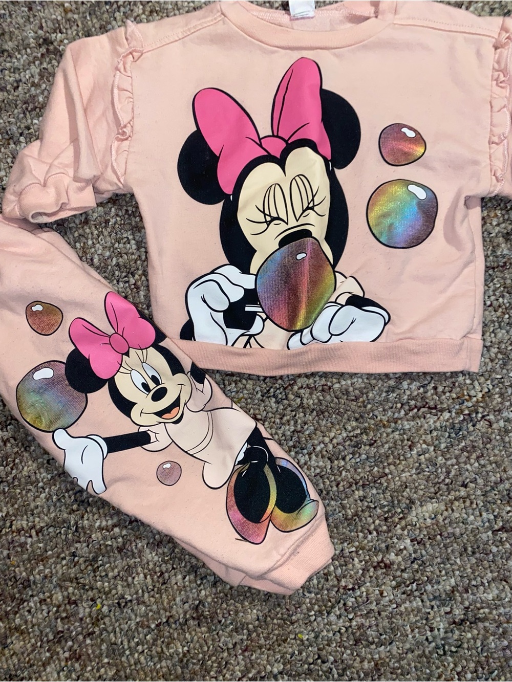 3/25$ Disney Minnie Mouse Graphic Pink Top Pants Fleece Jogging Jogger Set 2t